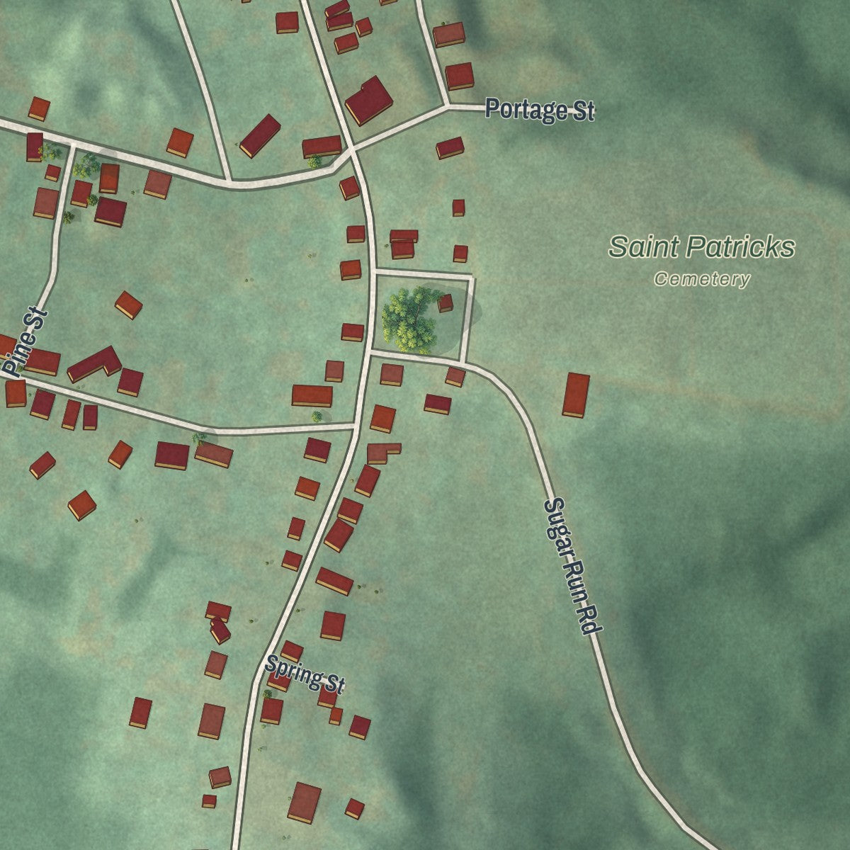 Second close-up of the map of Tunnelhill, Pennsylvania print showing more streets and buildings