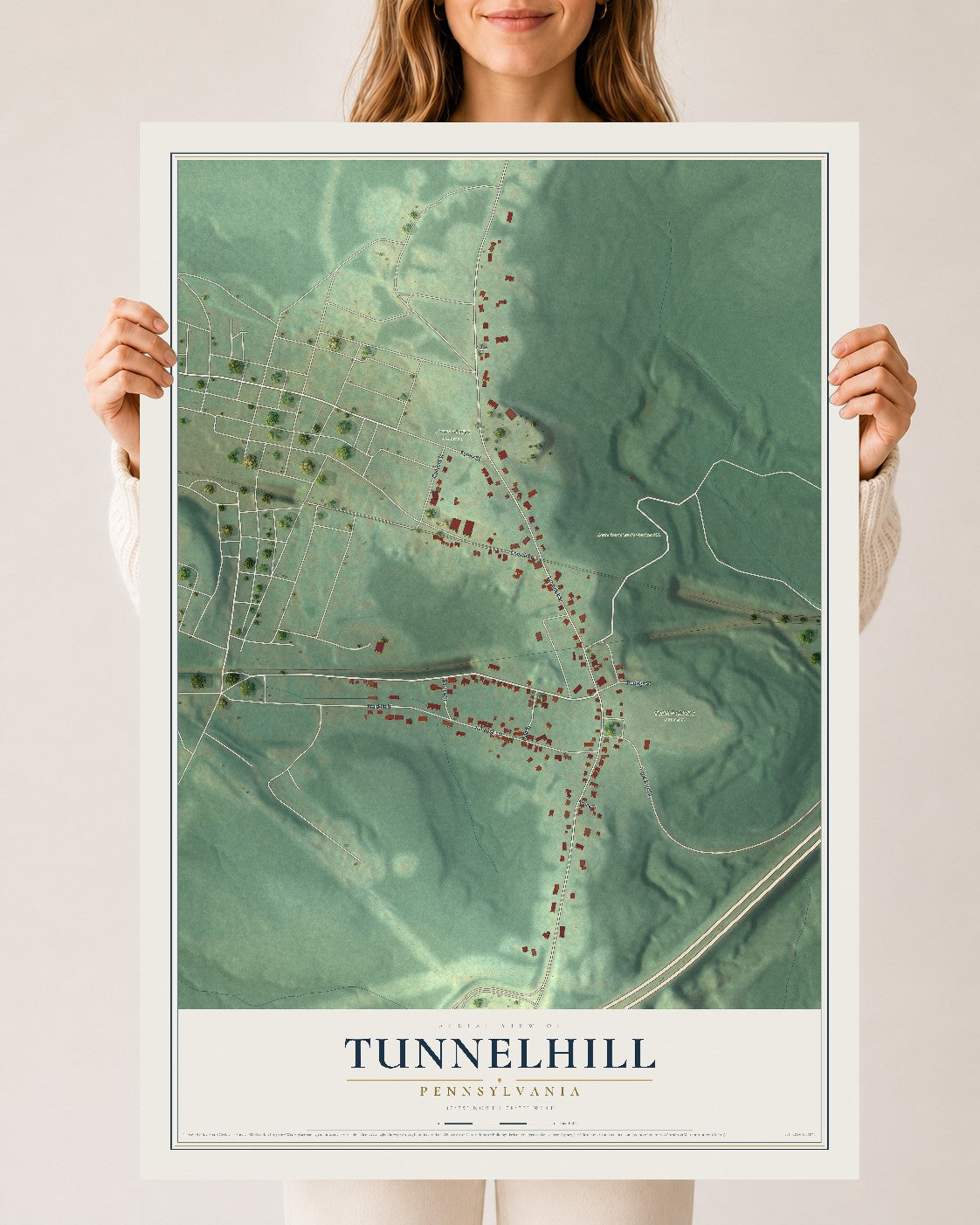 Map of Tunnelhill, Pennsylvania, 24 x 36 inch unframed archival matte print