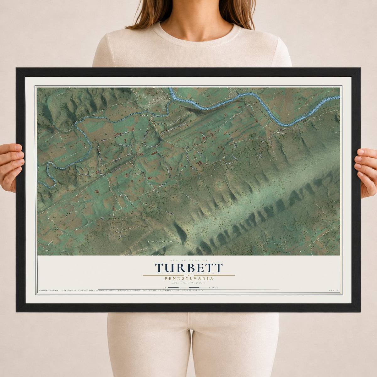Map of Turbett, Pennsylvania, 18 x 24 inch print in a black wood frame
