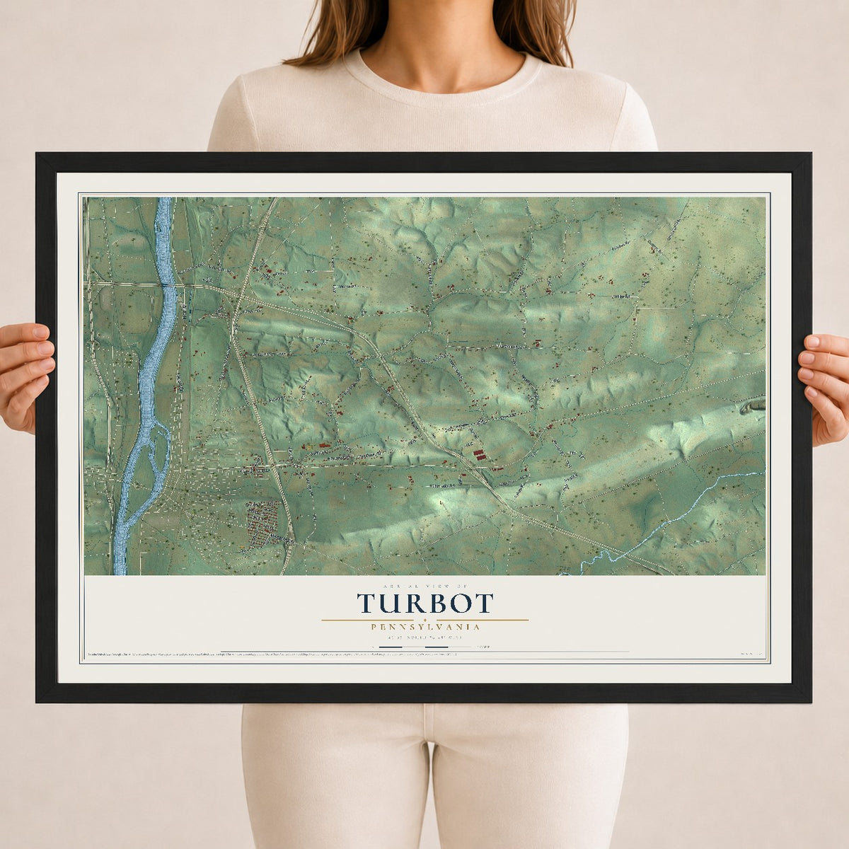 Map of Turbot, Pennsylvania, 18 x 24 inch print in a black wood frame
