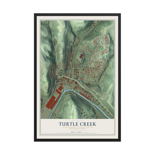 Map of Turtle Creek, Pennsylvania, 12 x 18 inch print in a black wood frame