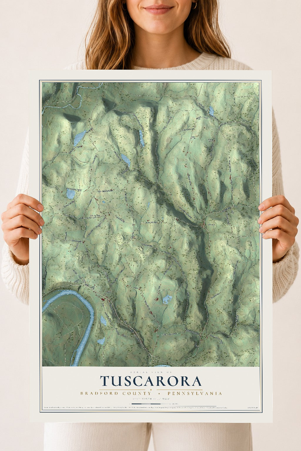 Map of Tuscarora, Bradford County, Pennsylvania, 18 x 24 inch unframed archival matte print