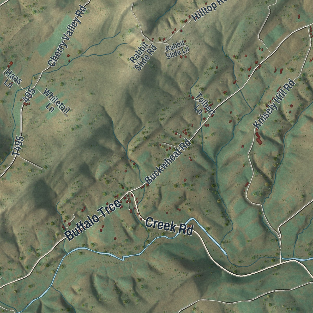 Second close-up of the map of Tuscarora, Perry County, Pennsylvania print showing more streets and buildings