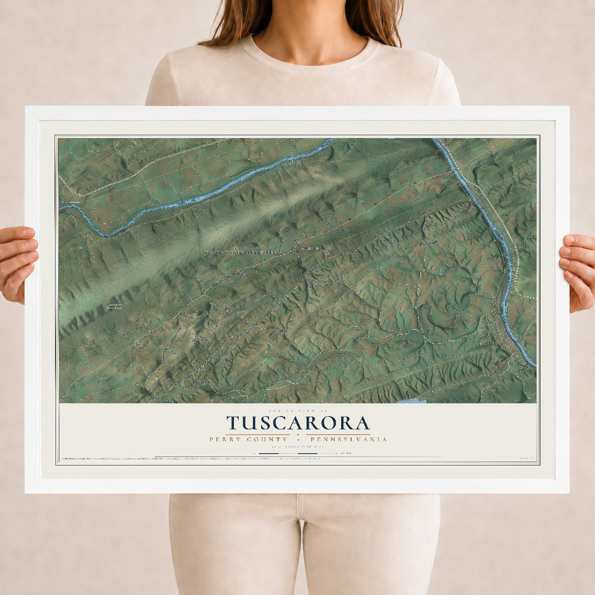 Map of Tuscarora, Perry County, Pennsylvania, 18 x 24 inch print in a white wood frame
