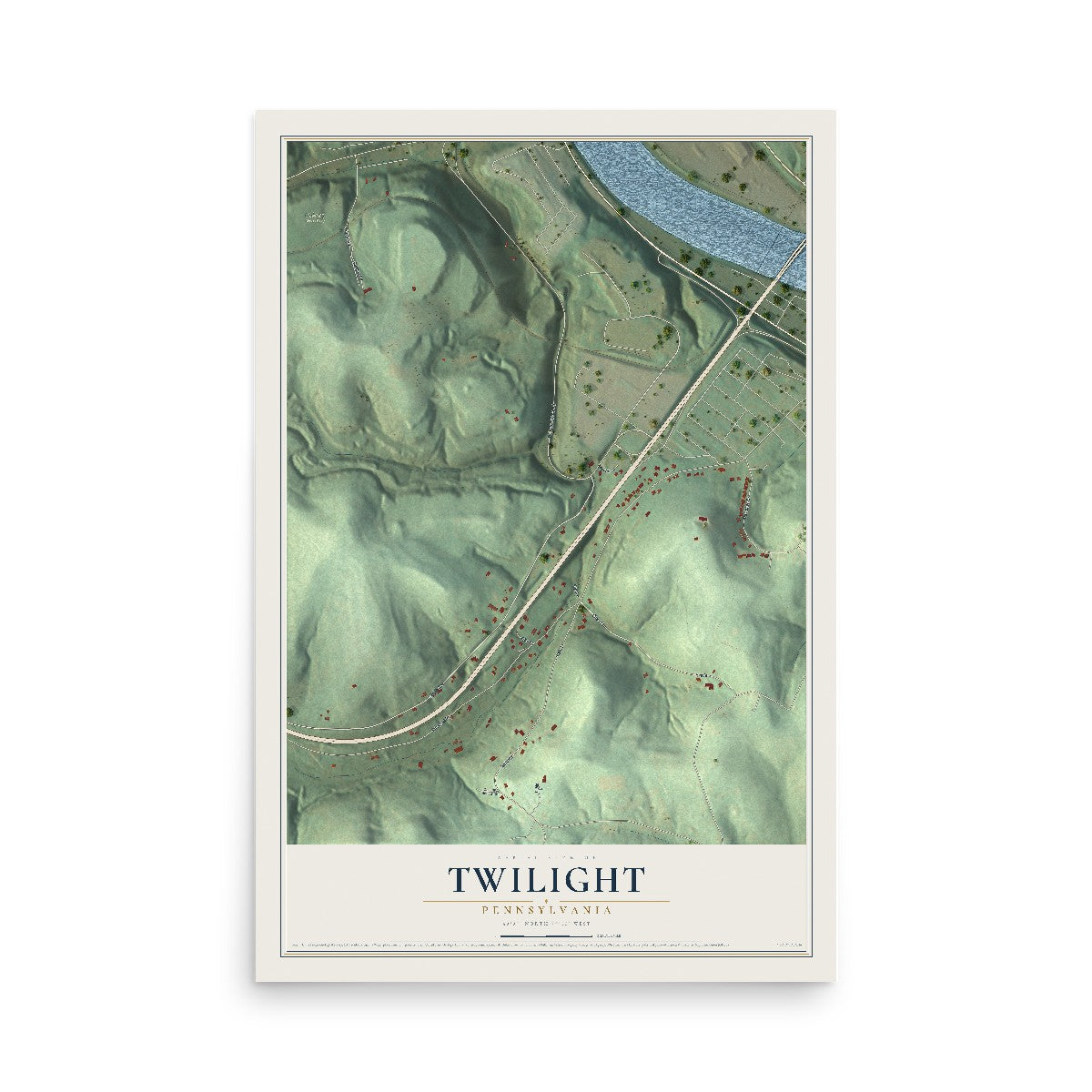 Map of Twilight, Pennsylvania, 12 x 18 inch unframed archival matte print