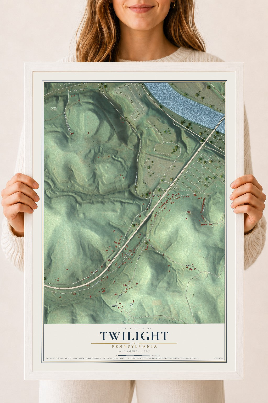 Map of Twilight, Pennsylvania, 18 x 24 inch print in a white wood frame