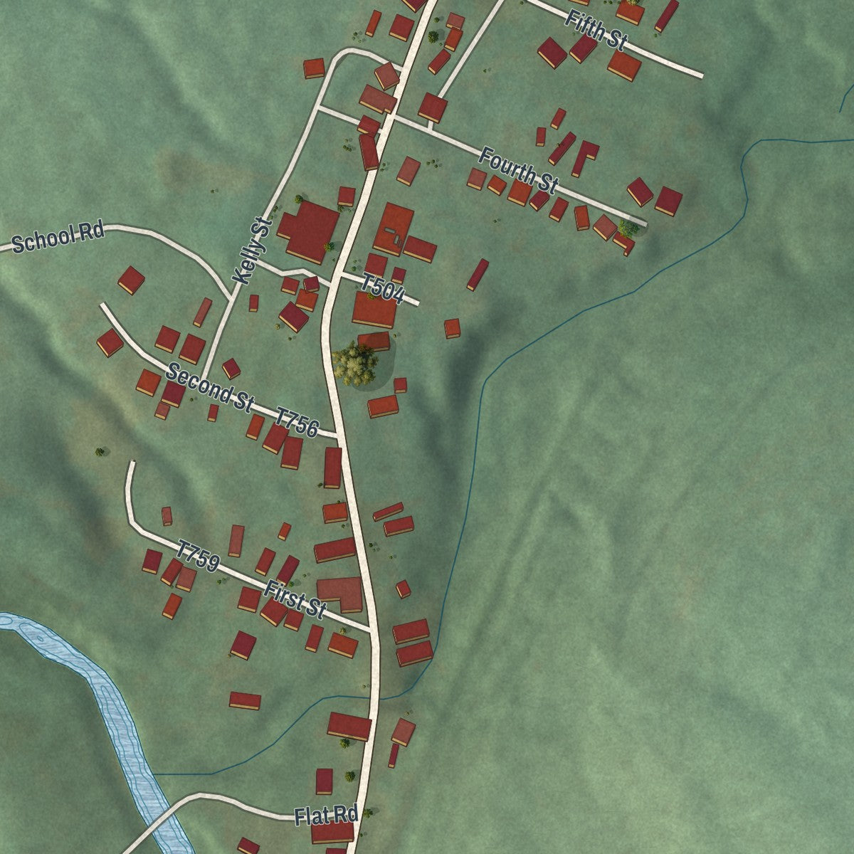 Close-up of the map of Twin Rocks, Pennsylvania print showing street and building detail