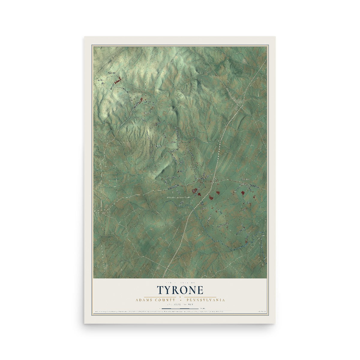 Map of Tyrone, Adams County, Pennsylvania, 12 x 18 inch unframed archival matte print