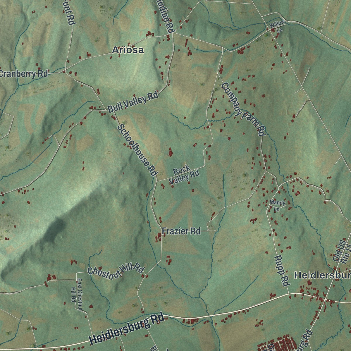Second close-up of the map of Tyrone, Adams County, Pennsylvania print showing more streets and buildings