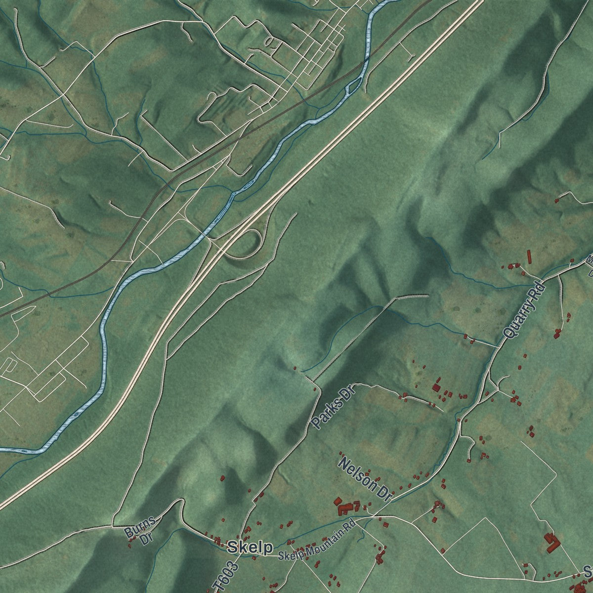 Second close-up of the map of Tyrone, Blair County, Pennsylvania print showing more streets and buildings