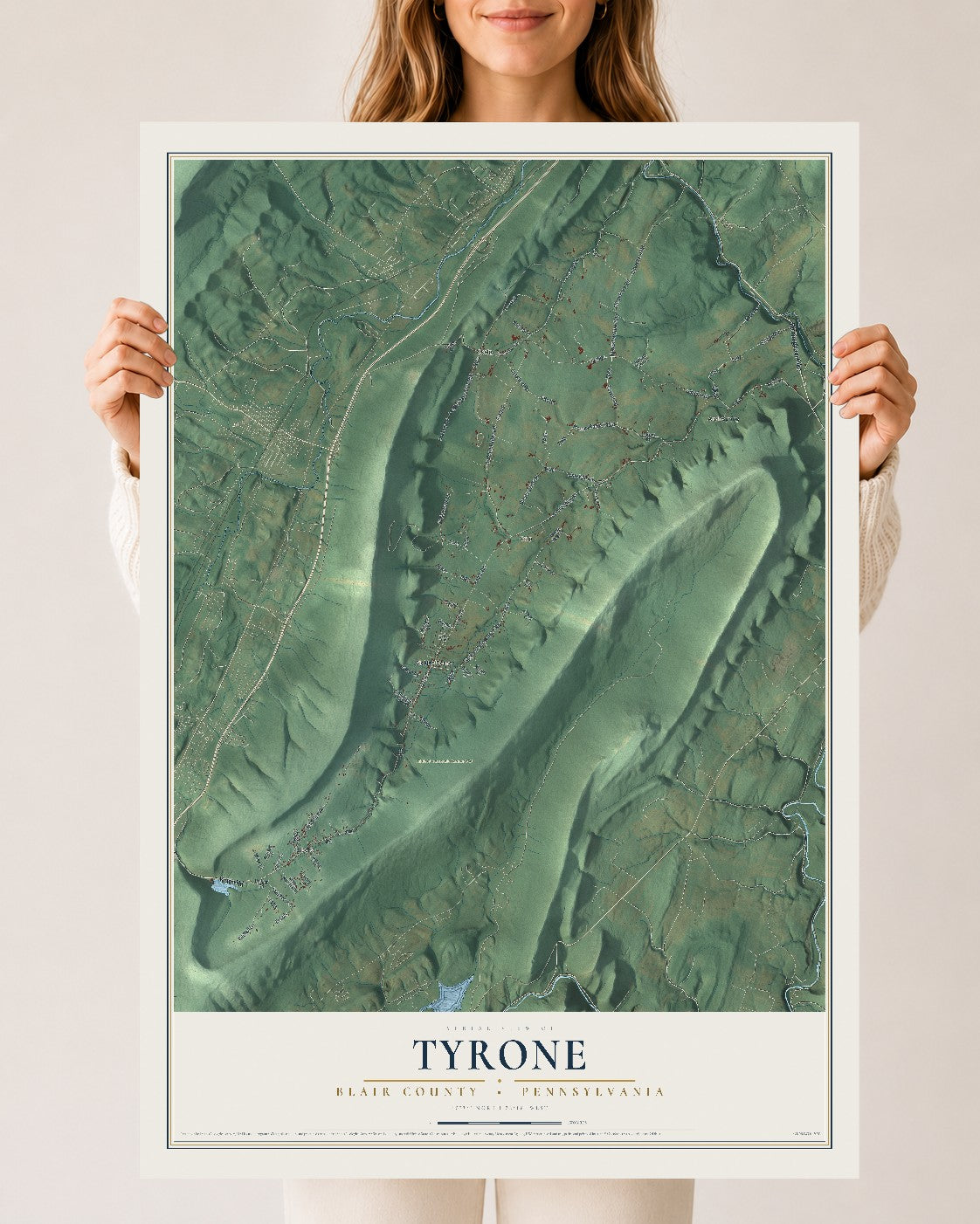 Map of Tyrone, Blair County, Pennsylvania, 24 x 36 inch unframed archival matte print