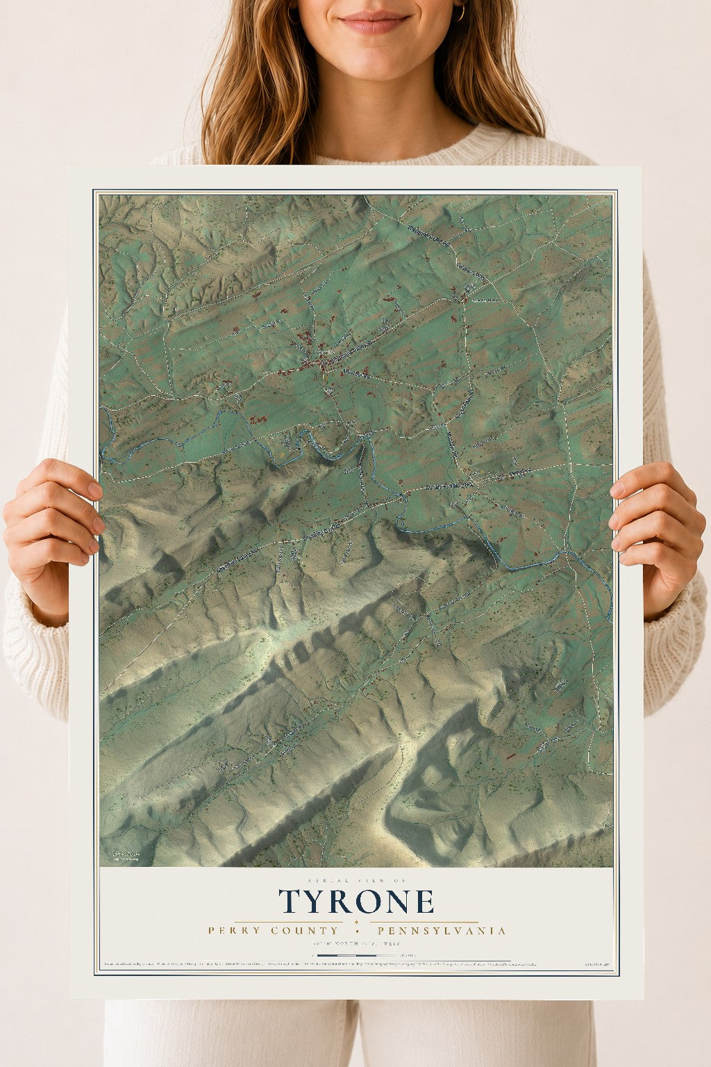 Map of Tyrone, Perry County, Pennsylvania, 18 x 24 inch unframed archival matte print