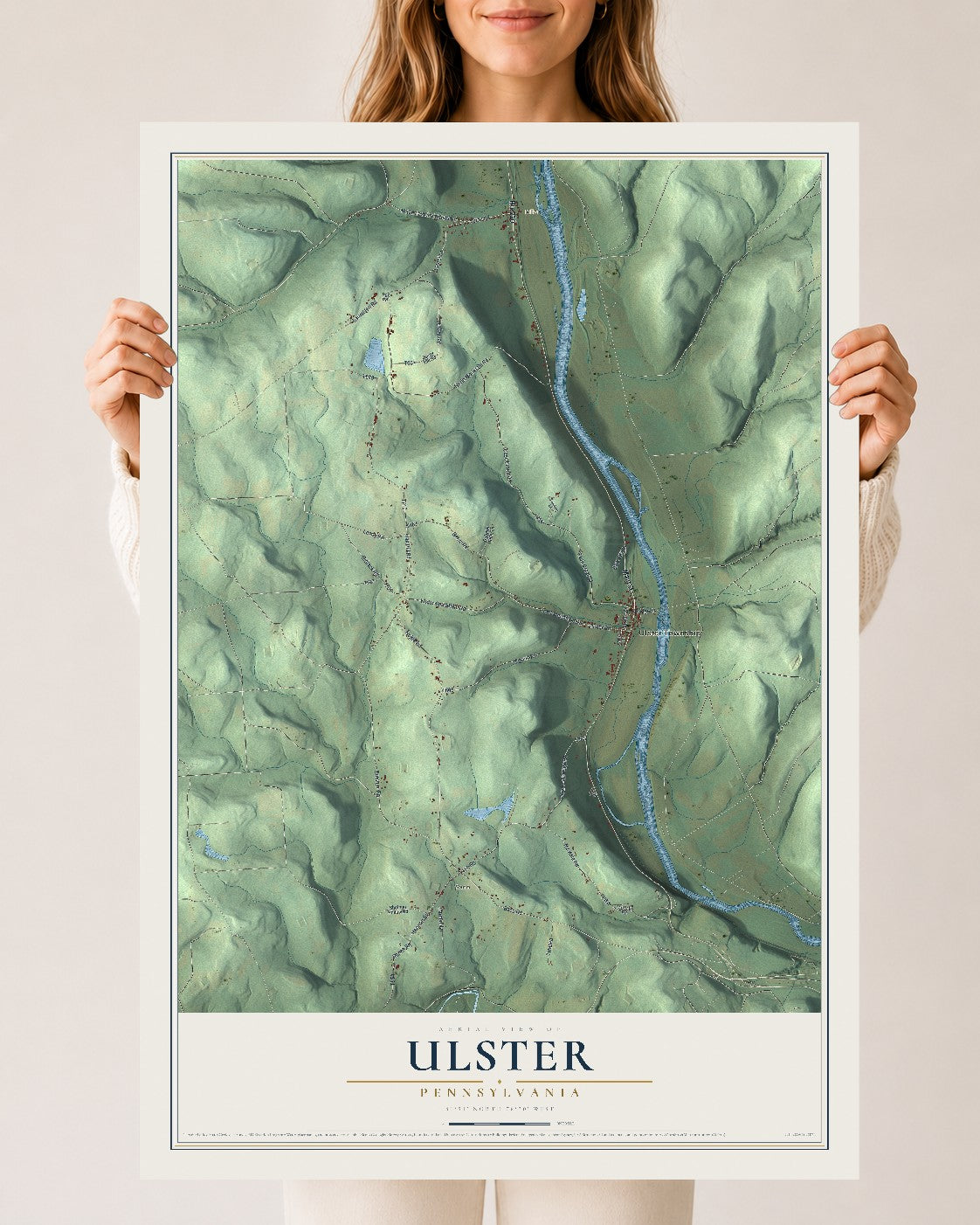 Map of Ulster, Pennsylvania, 24 x 36 inch unframed archival matte print