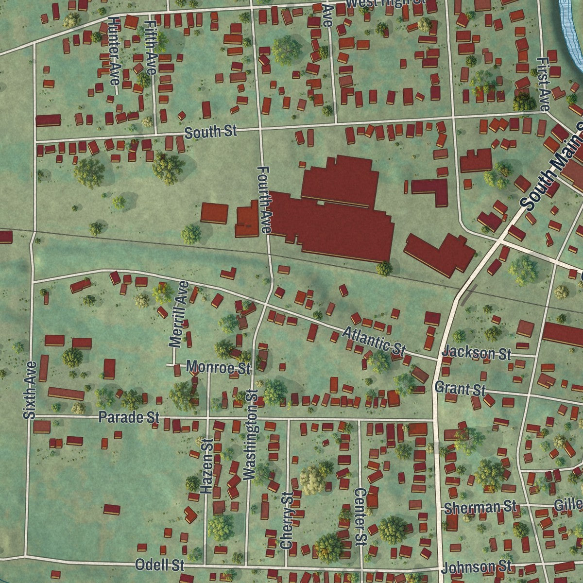 Close-up of the map of Union City, Pennsylvania print showing street and building detail