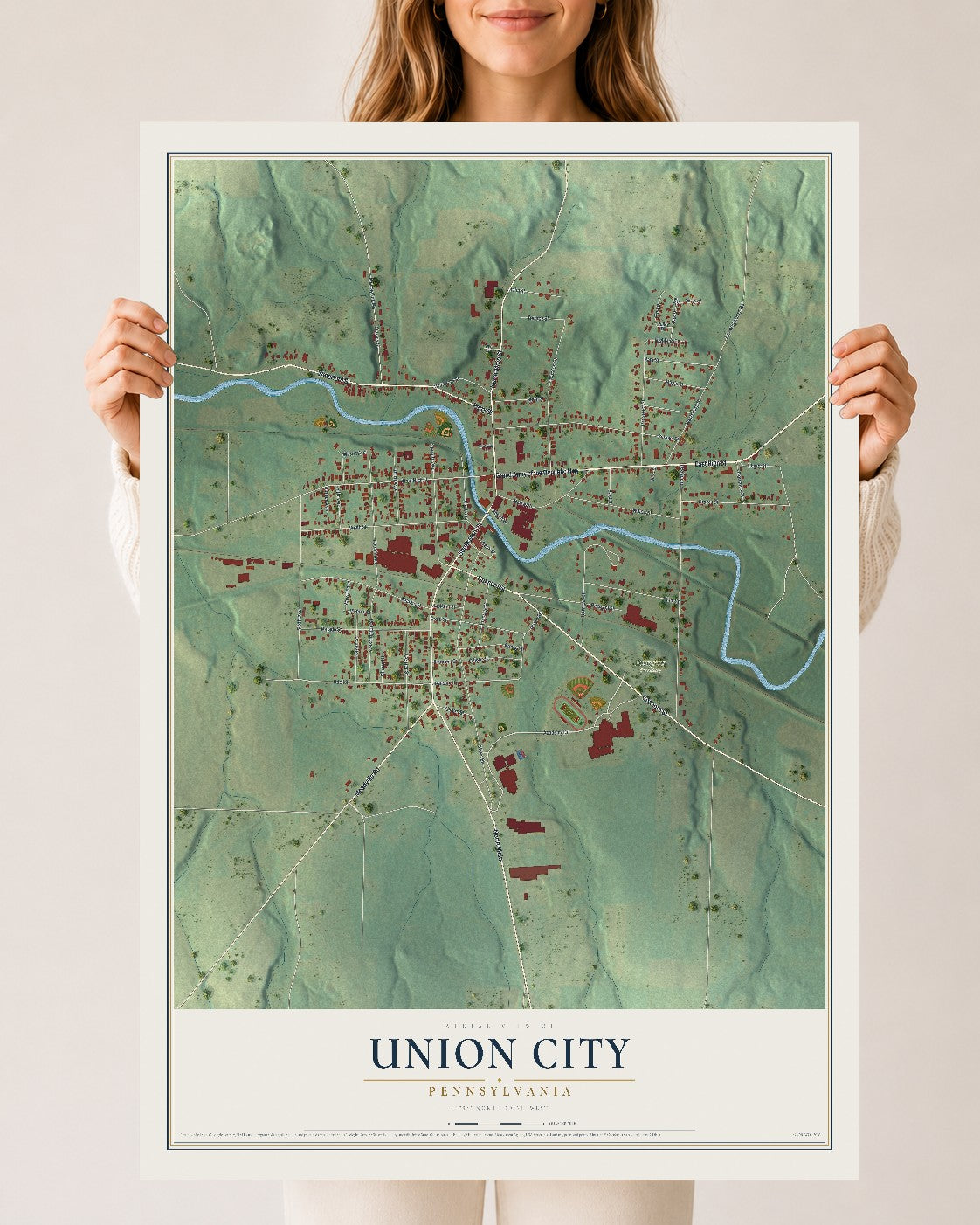 Map of Union City, Pennsylvania, 24 x 36 inch unframed archival matte print