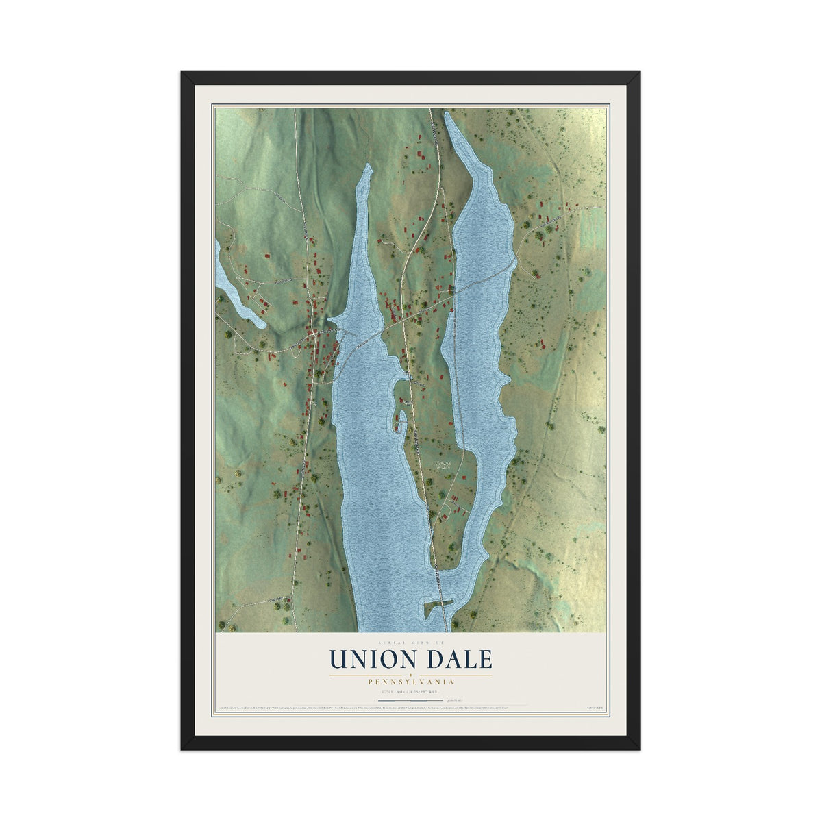 Map of Union Dale, Pennsylvania, 12 x 18 inch print in a black wood frame