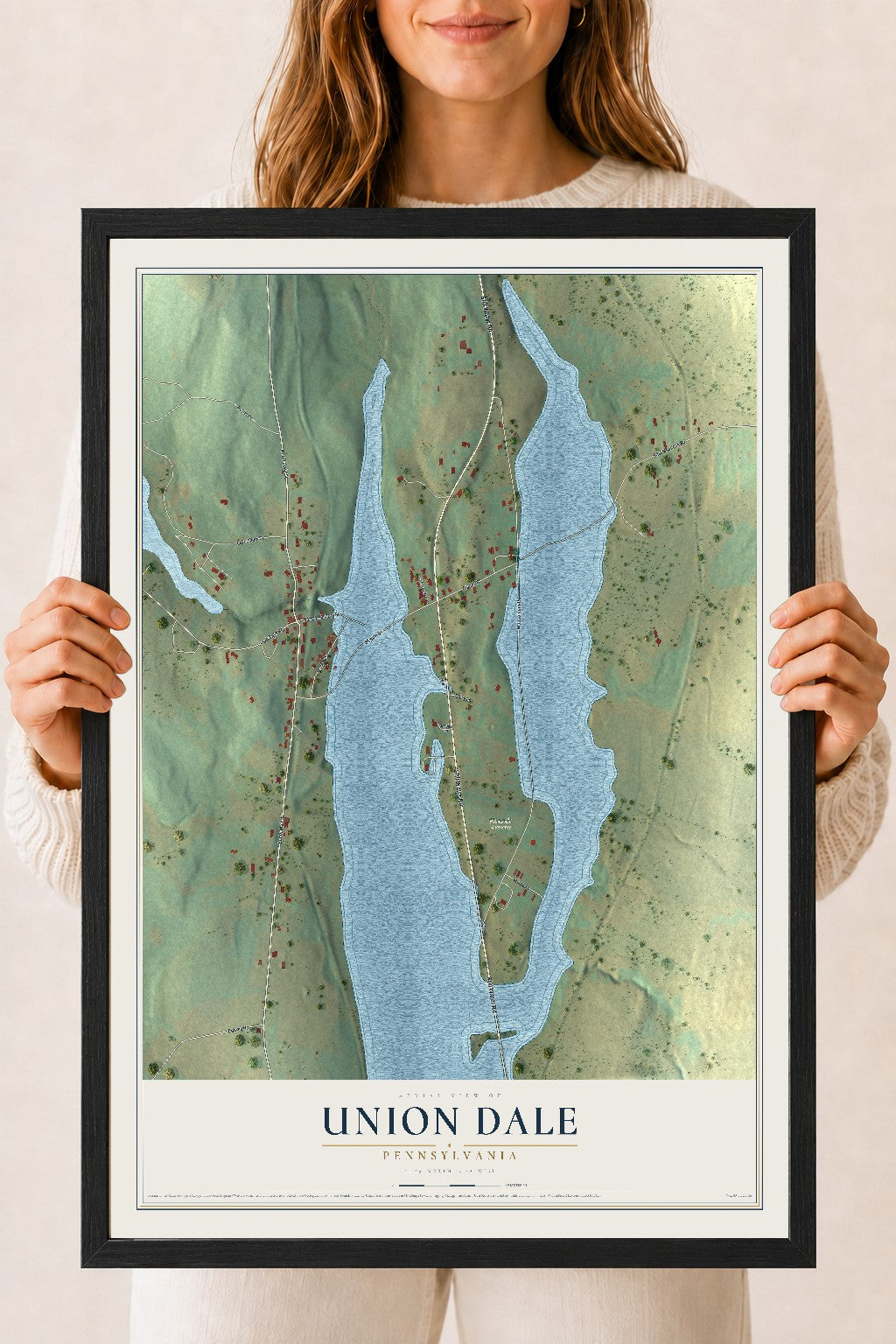 Map of Union Dale, Pennsylvania, 18 x 24 inch print in a black wood frame