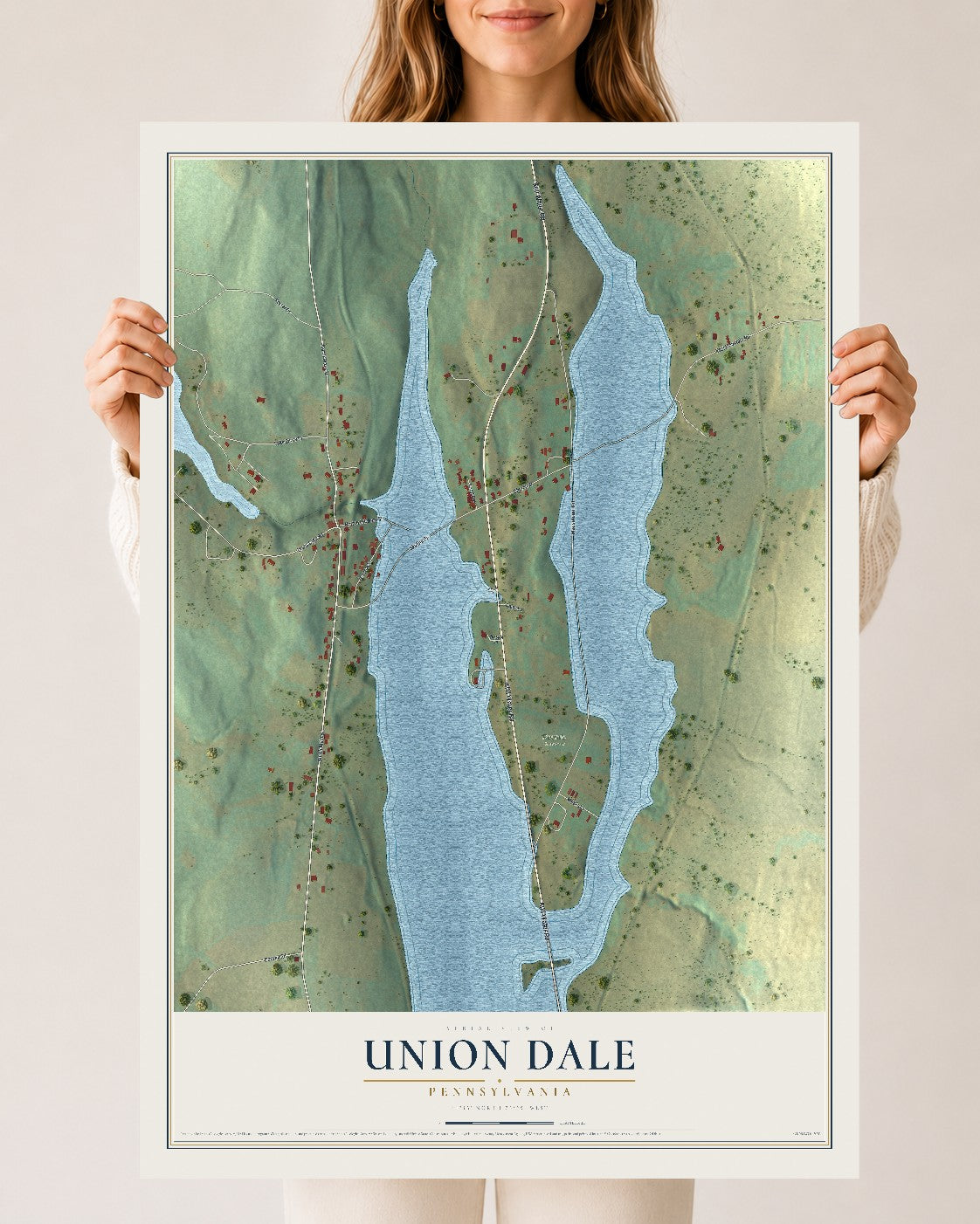 Map of Union Dale, Pennsylvania, 24 x 36 inch unframed archival matte print