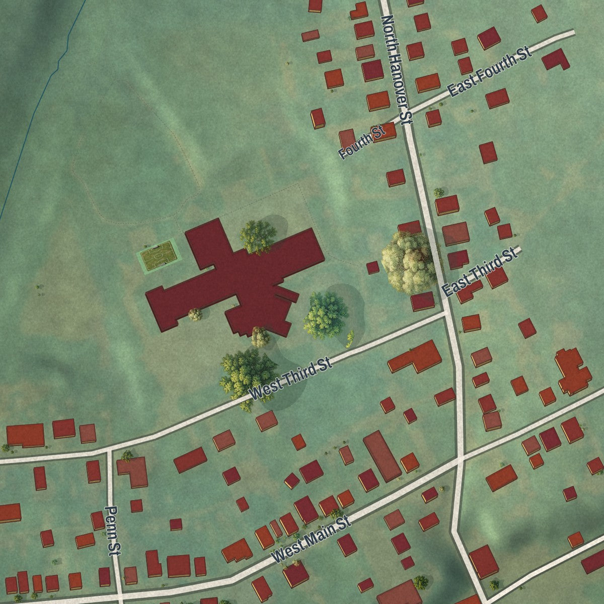 Close-up of the map of Union Deposit, Pennsylvania print showing street and building detail