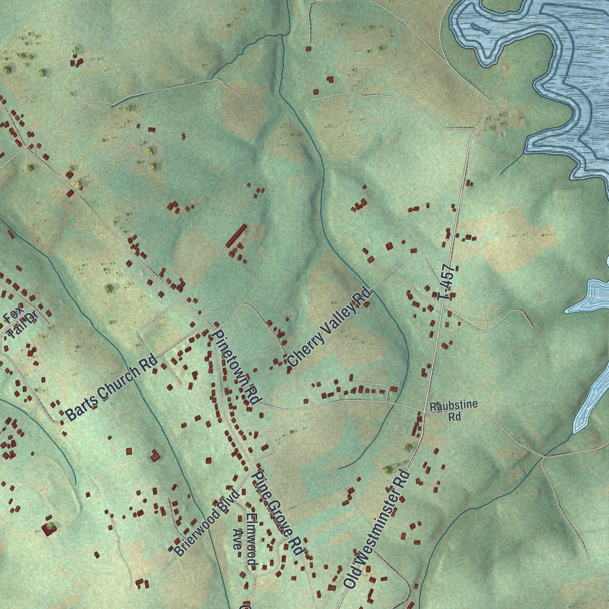 Close-up of the map of Union, Adams County, Pennsylvania print showing street and building detail