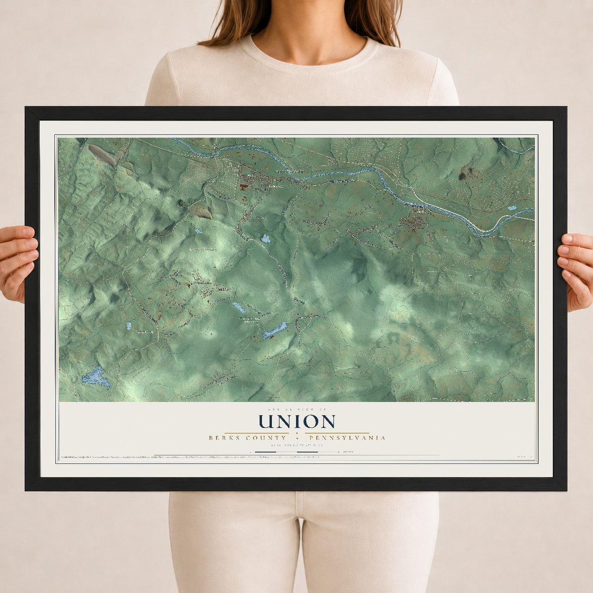 Map of Union, Berks County, Pennsylvania, 18 x 24 inch print in a black wood frame