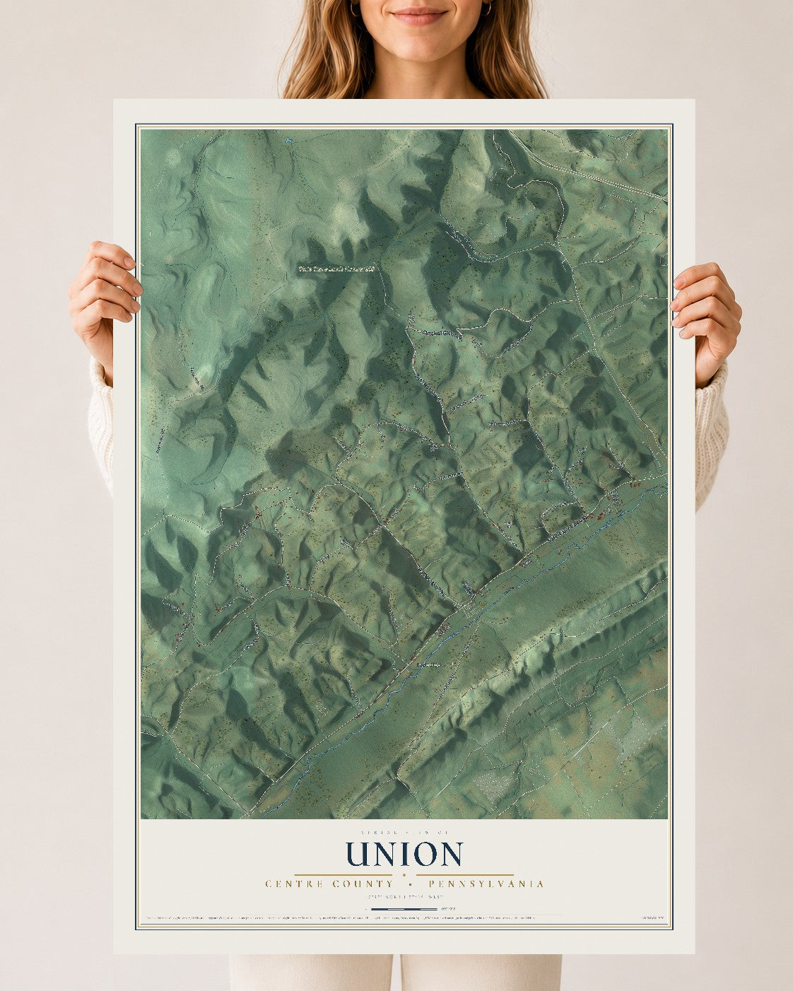 Map of Union, Centre County, Pennsylvania, 24 x 36 inch unframed archival matte print