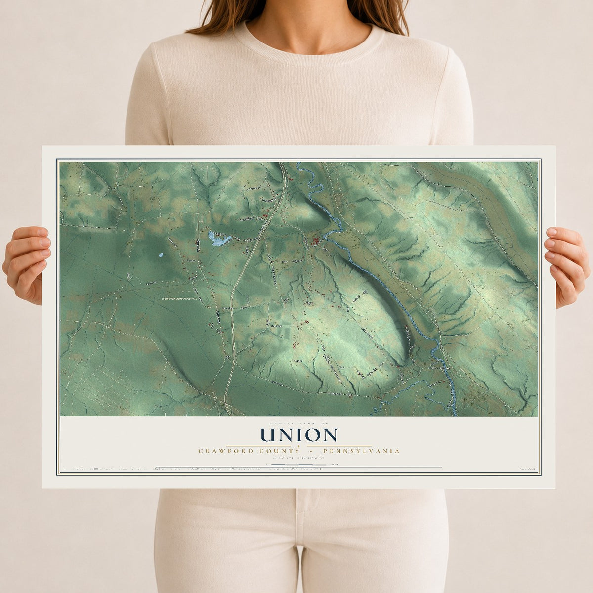 Map of Union, Crawford County, Pennsylvania, 12 x 18 inch unframed archival matte print
