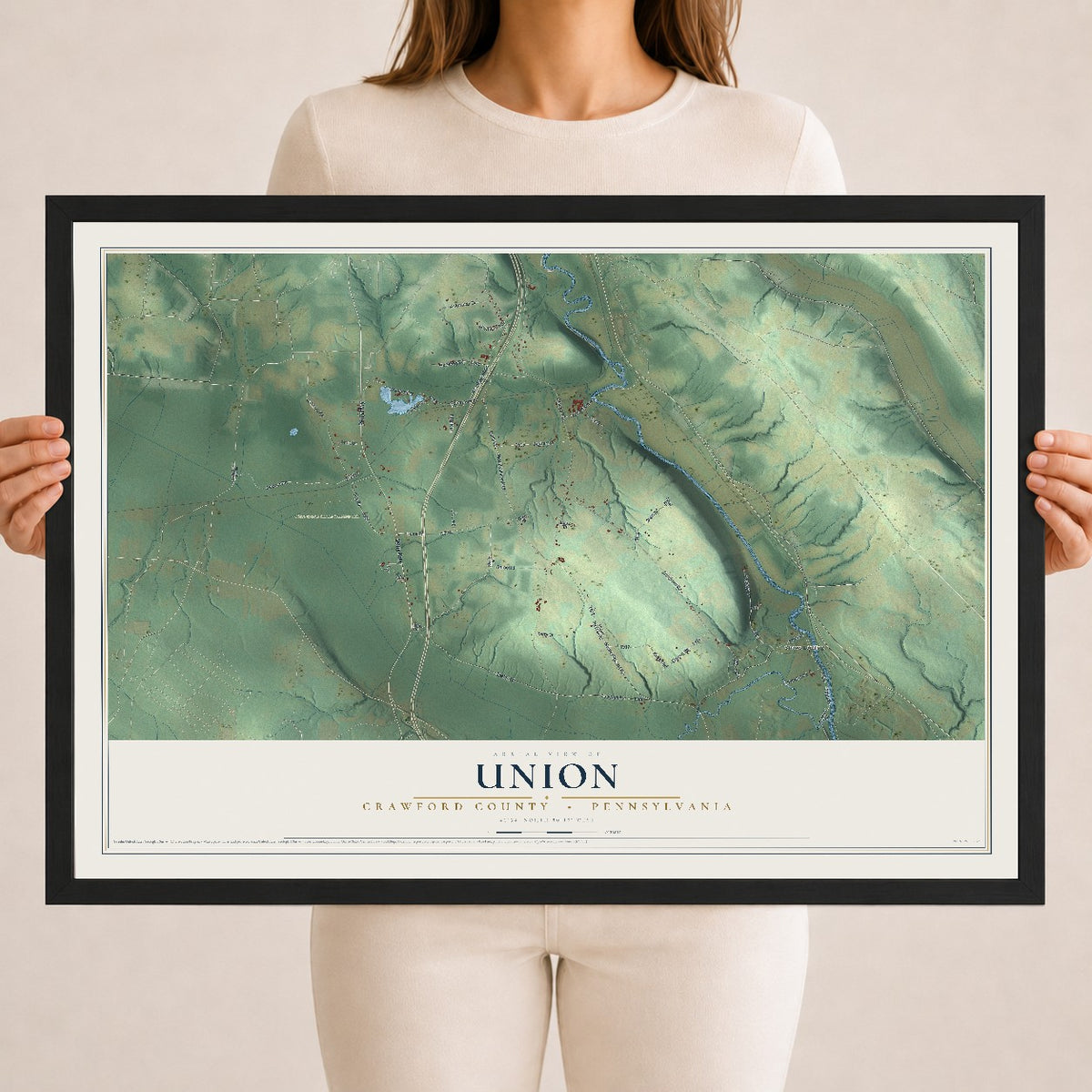 Map of Union, Crawford County, Pennsylvania, 18 x 24 inch print in a black wood frame