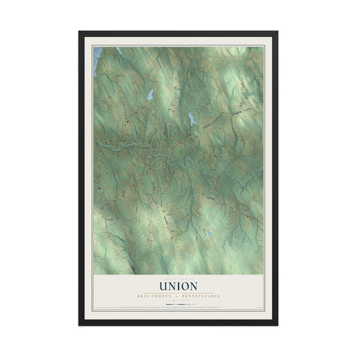 Map of Union, Erie County, Pennsylvania, 12 x 18 inch print in a black wood frame