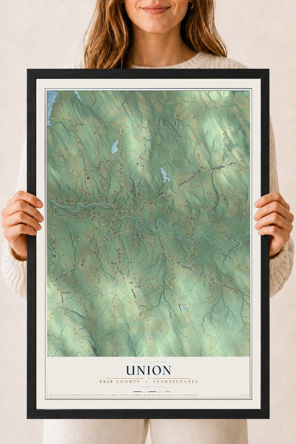 Map of Union, Erie County, Pennsylvania, 18 x 24 inch print in a black wood frame