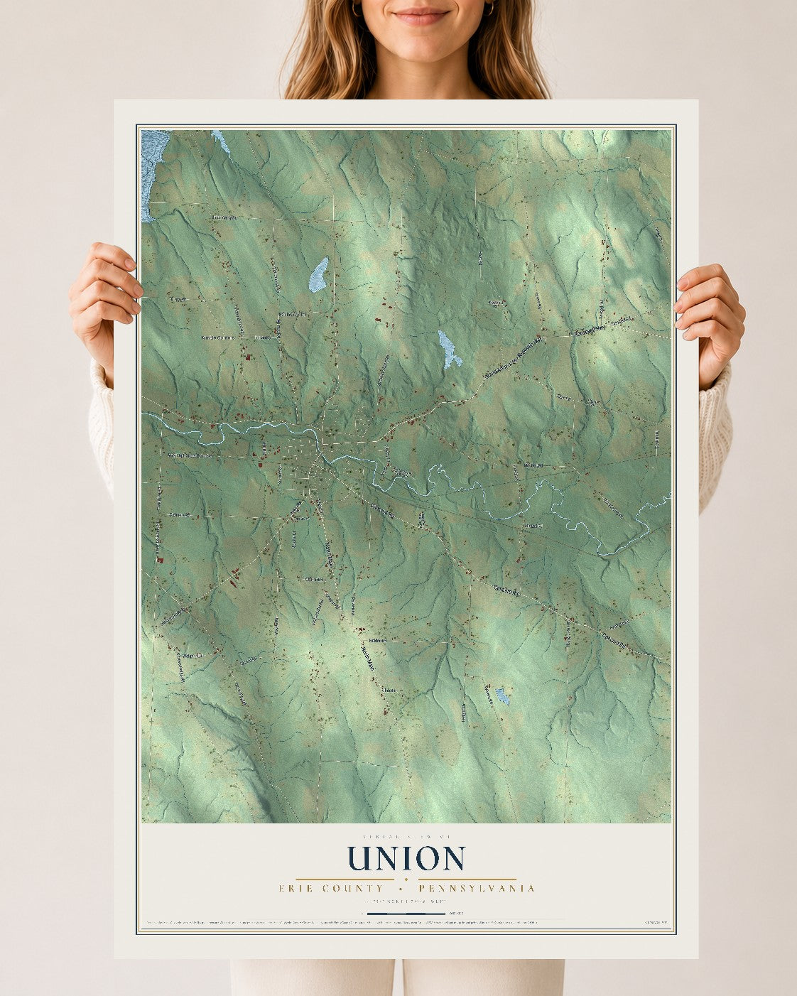 Map of Union, Erie County, Pennsylvania, 24 x 36 inch unframed archival matte print