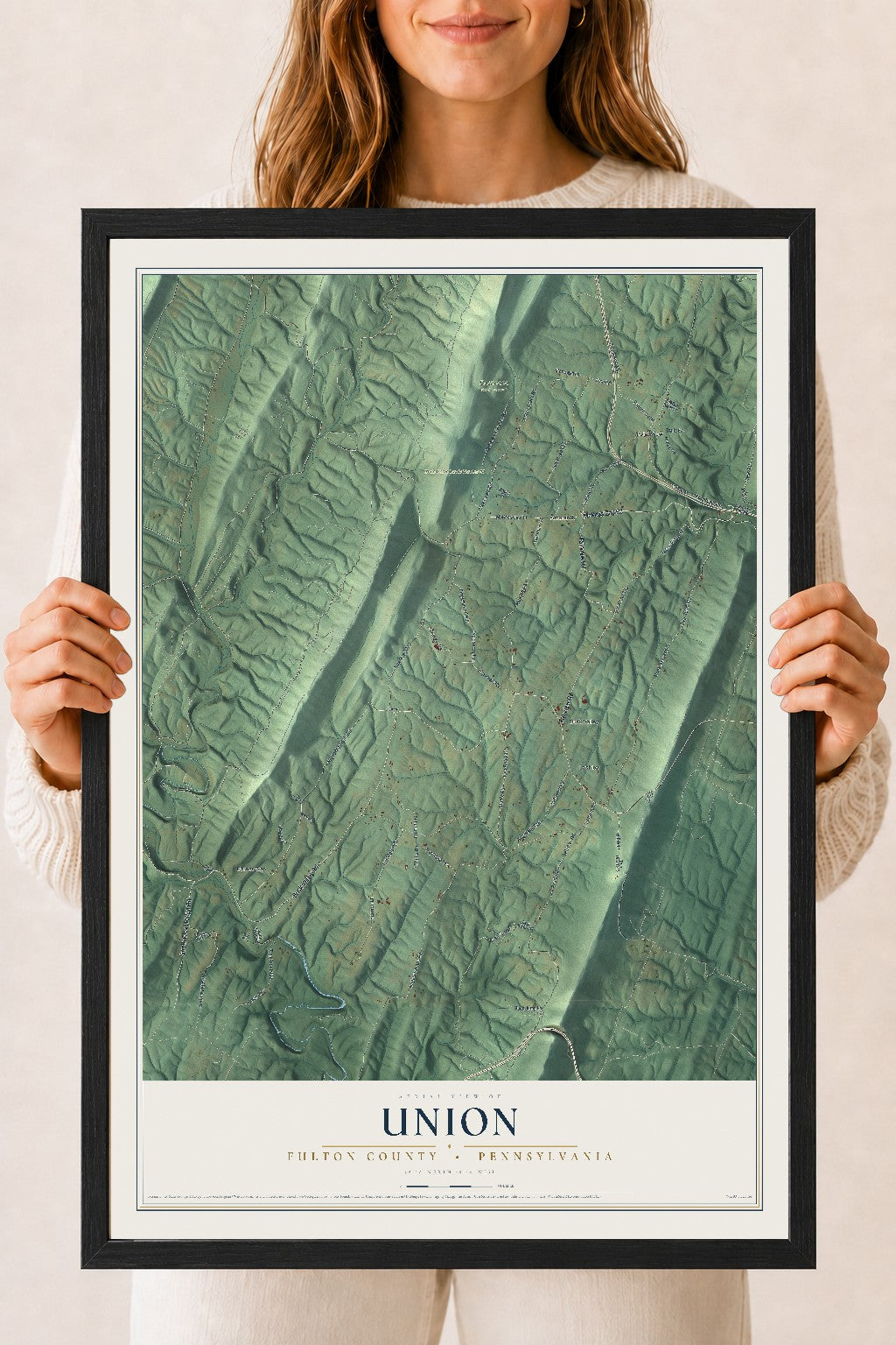 Map of Union, Fulton County, Pennsylvania, 18 x 24 inch print in a black wood frame