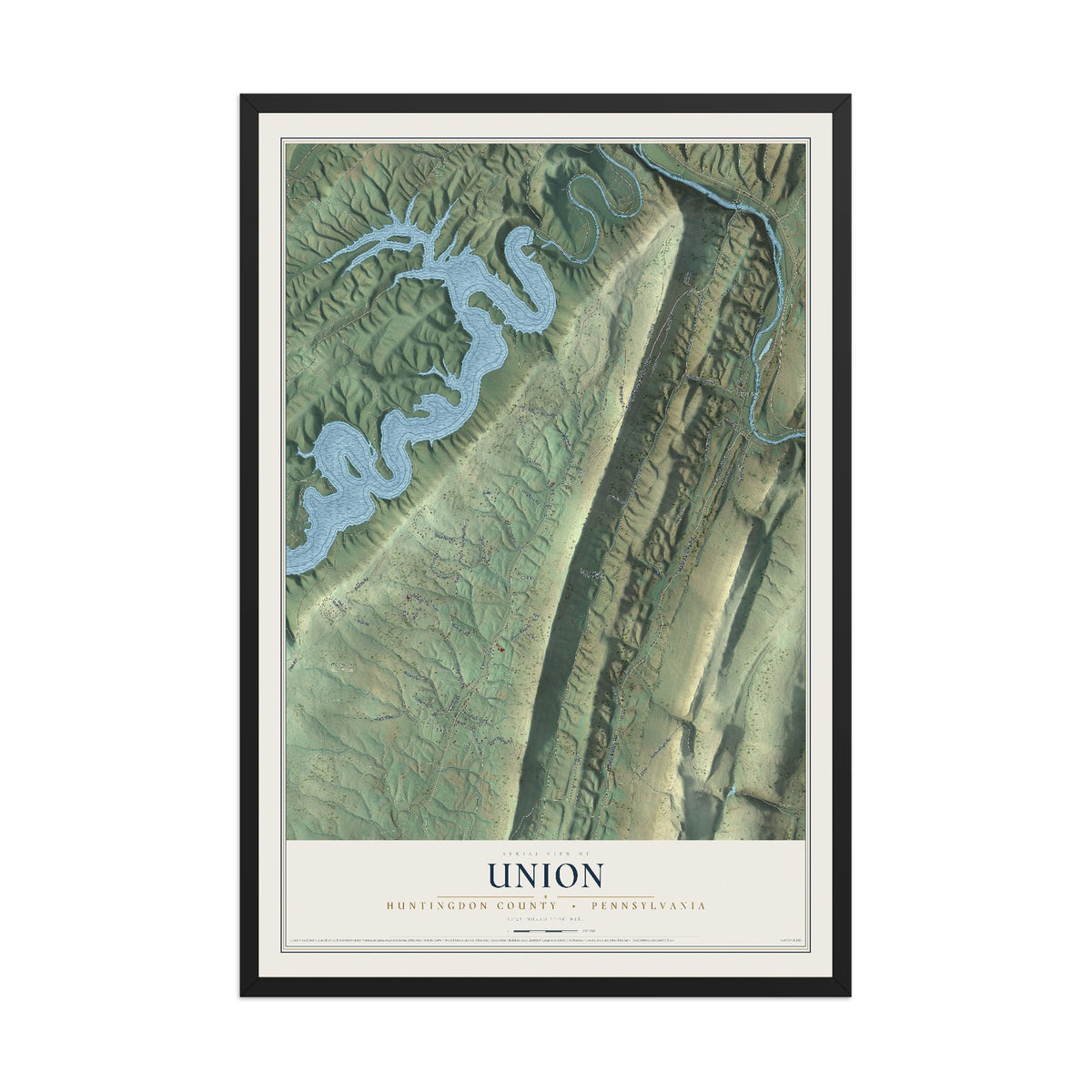 Map of Union, Huntingdon County, Pennsylvania, 12 x 18 inch print in a black wood frame