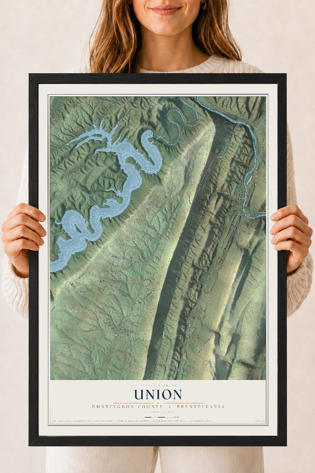 Map of Union, Huntingdon County, Pennsylvania, 18 x 24 inch print in a black wood frame