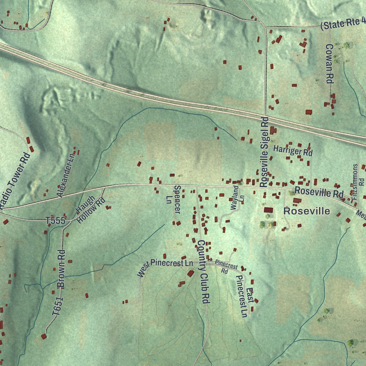 Close-up of the map of Union, Jefferson County, Pennsylvania print showing street and building detail