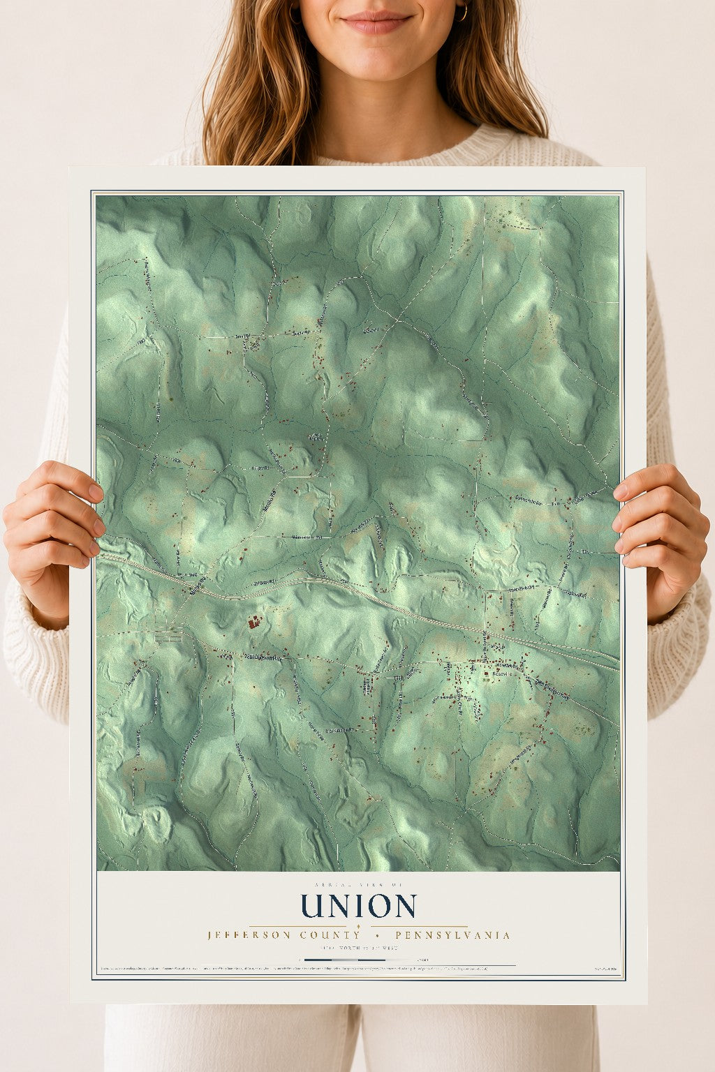 Map of Union, Jefferson County, Pennsylvania, 18 x 24 inch unframed archival matte print