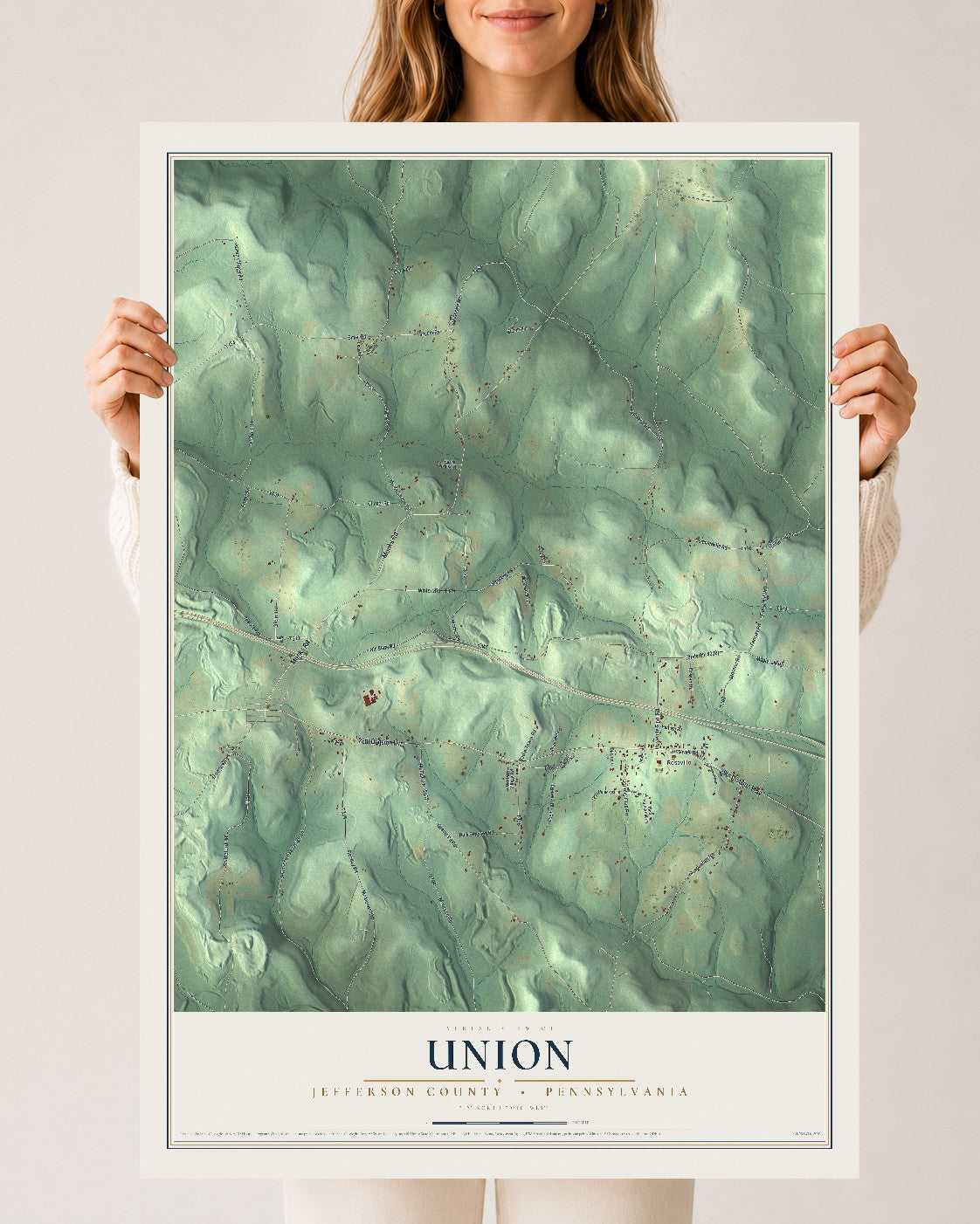 Map of Union, Jefferson County, Pennsylvania, 24 x 36 inch unframed archival matte print