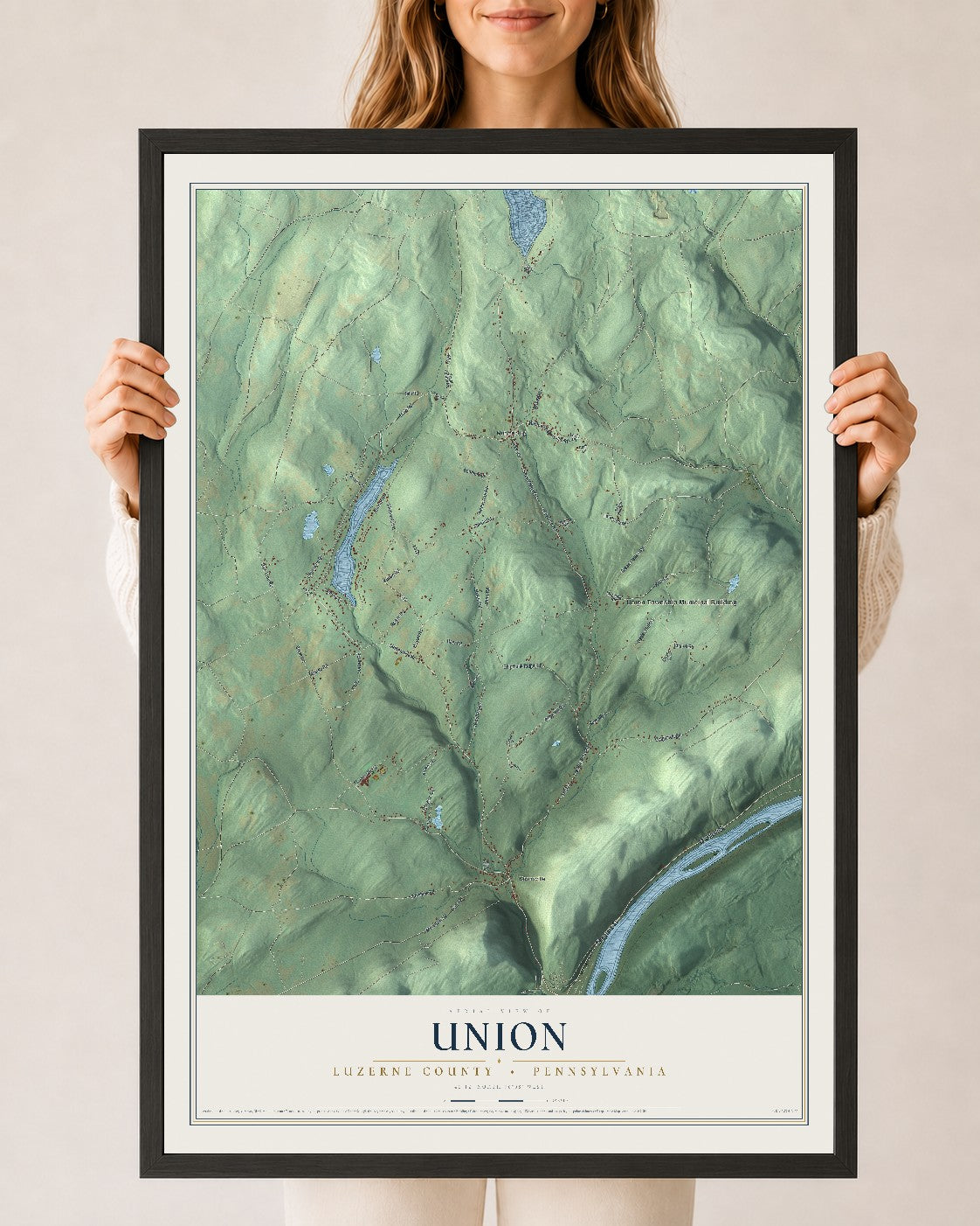 Map of Union, Luzerne County, Pennsylvania, 24 x 36 inch print in a black wood frame