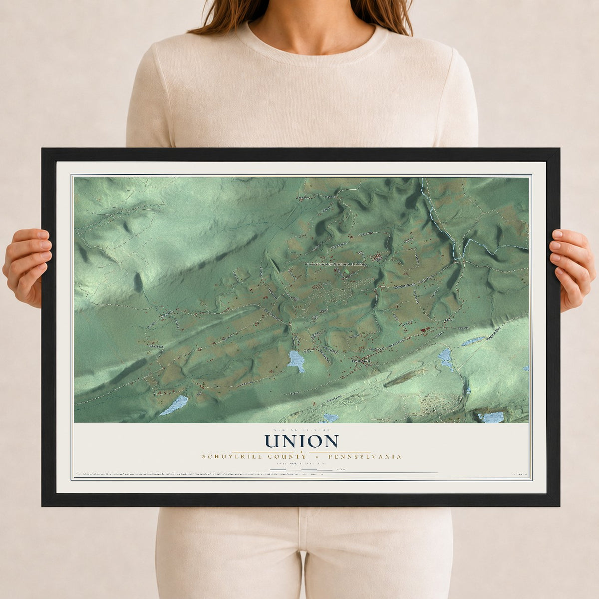 Map of Union, Schuylkill County, Pennsylvania, 12 x 18 inch print in a black wood frame