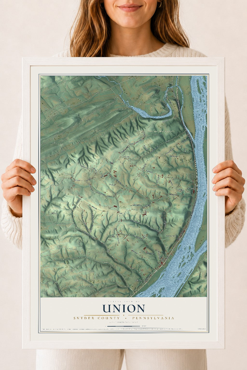 Map of Union, Snyder County, Pennsylvania, 18 x 24 inch print in a white wood frame
