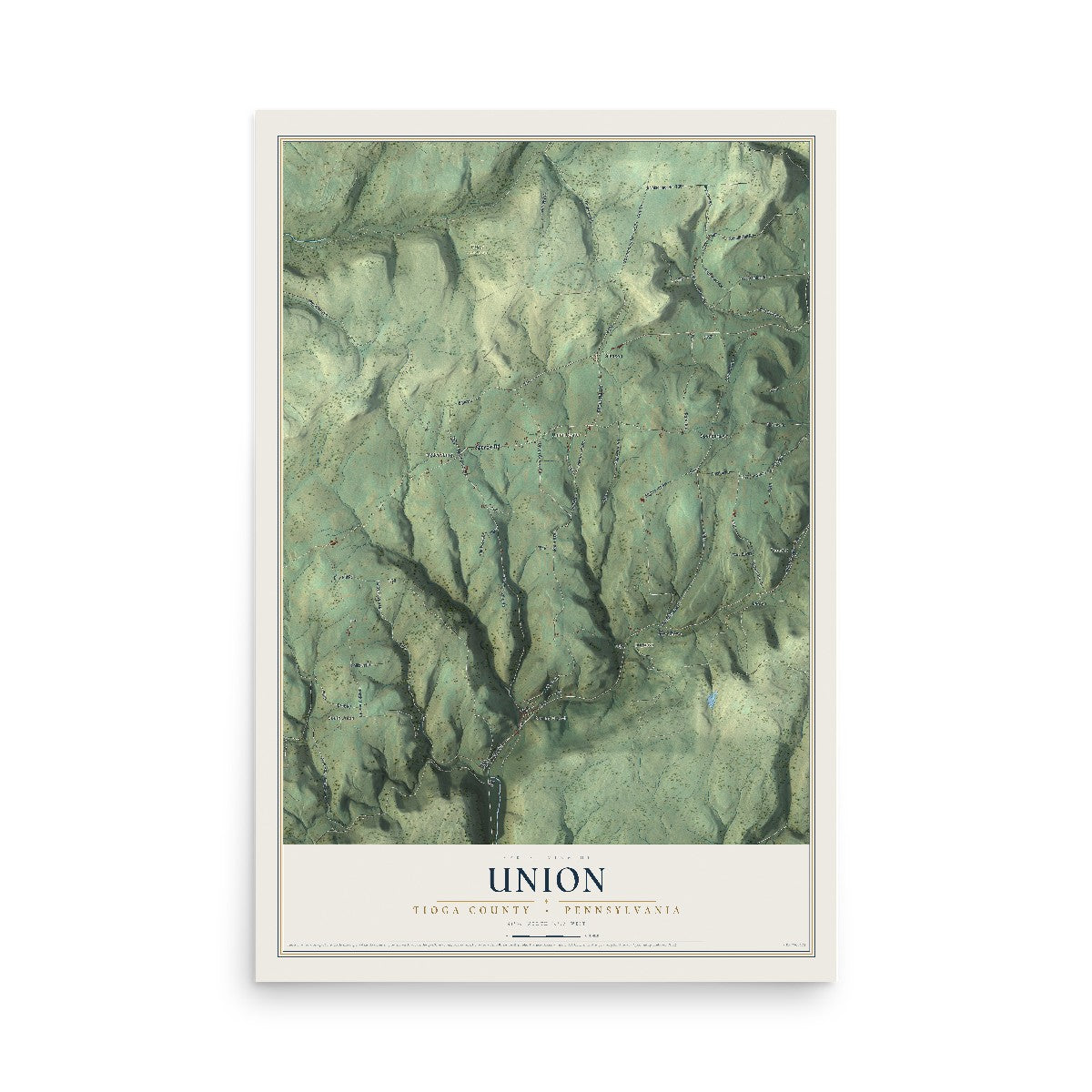 Map of Union, Tioga County, Pennsylvania, 12 x 18 inch unframed archival matte print