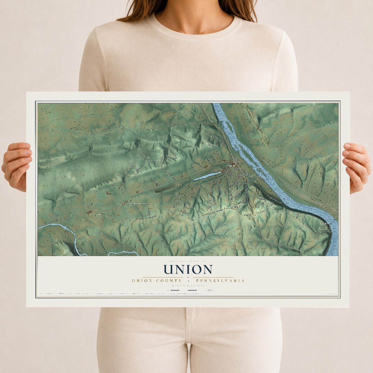 Map of Union, Union County, Pennsylvania, 12 x 18 inch unframed archival matte print
