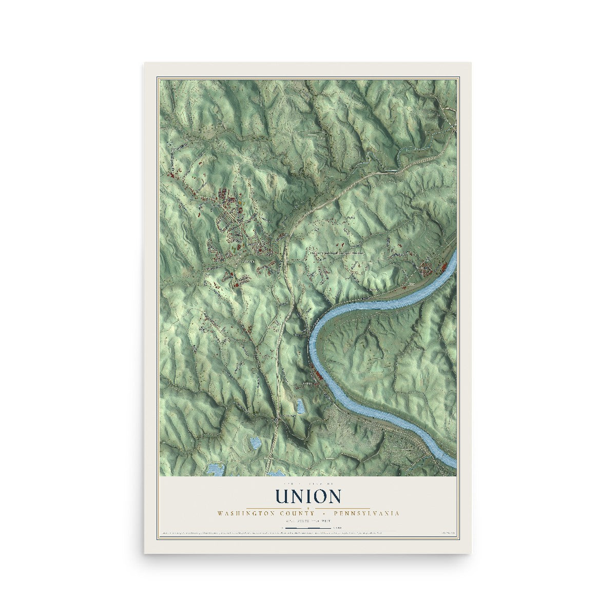 Map of Union, Washington County, Pennsylvania, 12 x 18 inch unframed archival matte print