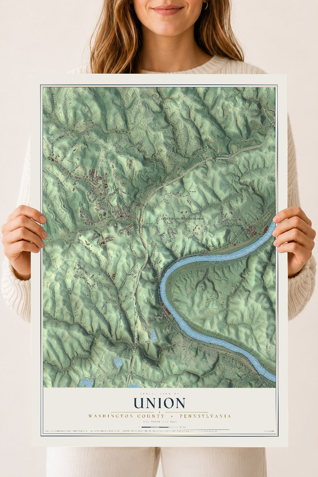 Map of Union, Washington County, Pennsylvania, 18 x 24 inch unframed archival matte print