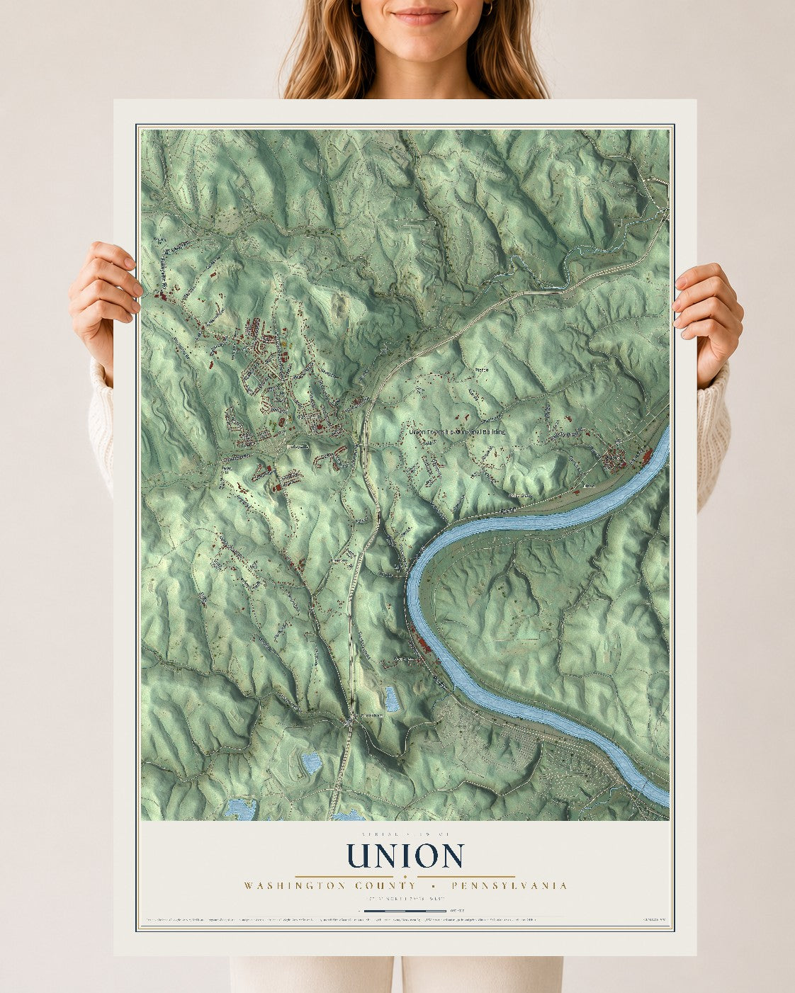 Map of Union, Washington County, Pennsylvania, 24 x 36 inch unframed archival matte print