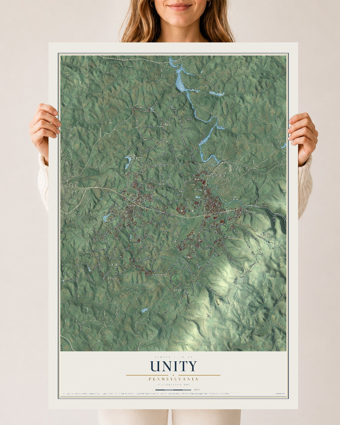 Map of Unity, Pennsylvania, 24 x 36 inch unframed archival matte print