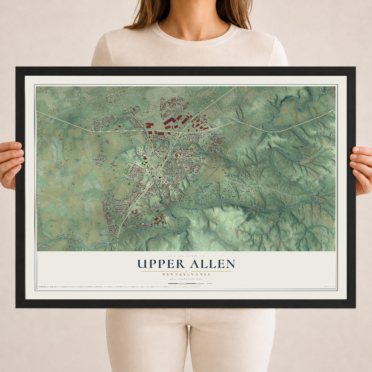 Map of Upper Allen, Pennsylvania, 18 x 24 inch print in a black wood frame