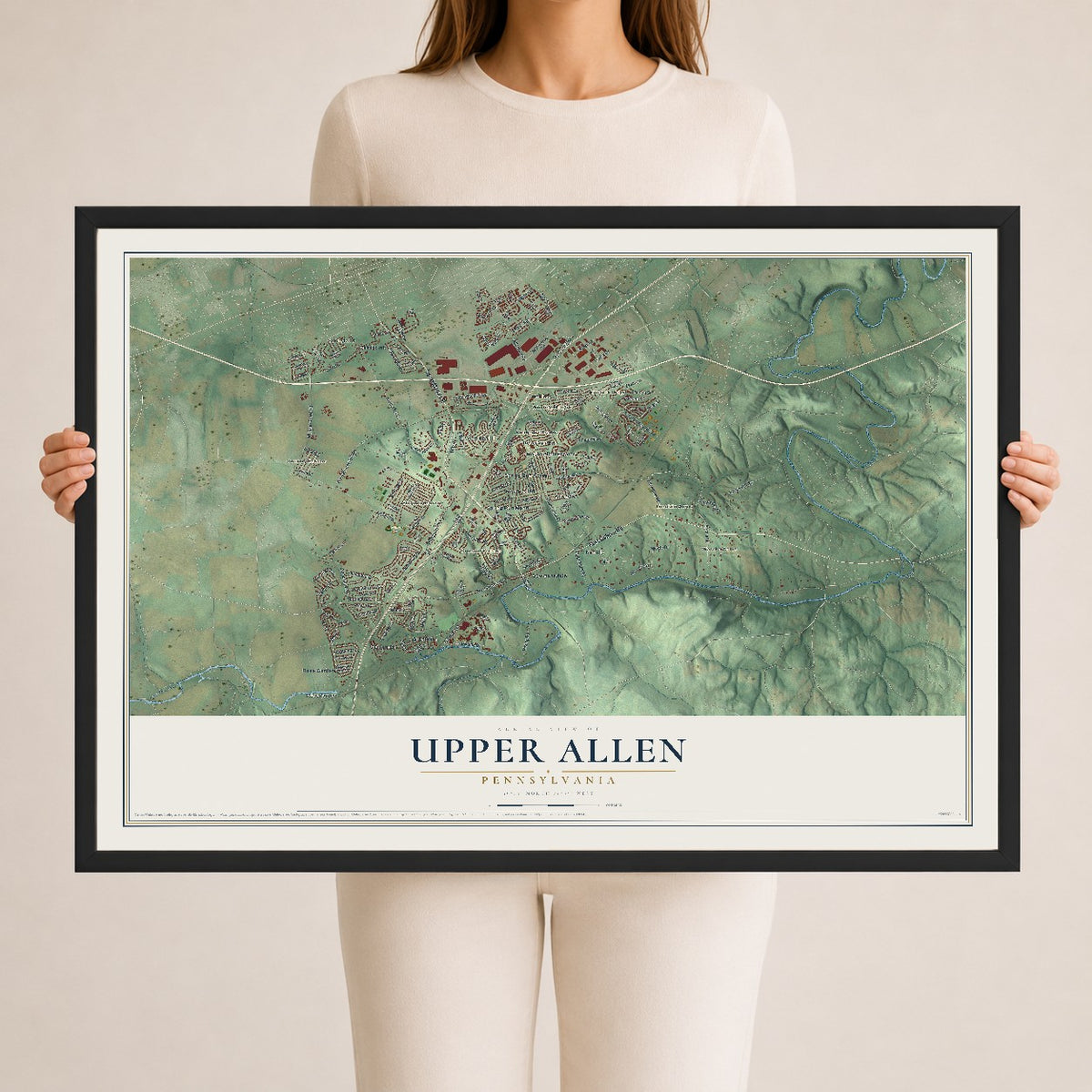Map of Upper Allen, Pennsylvania, 24 x 36 inch print in a black wood frame