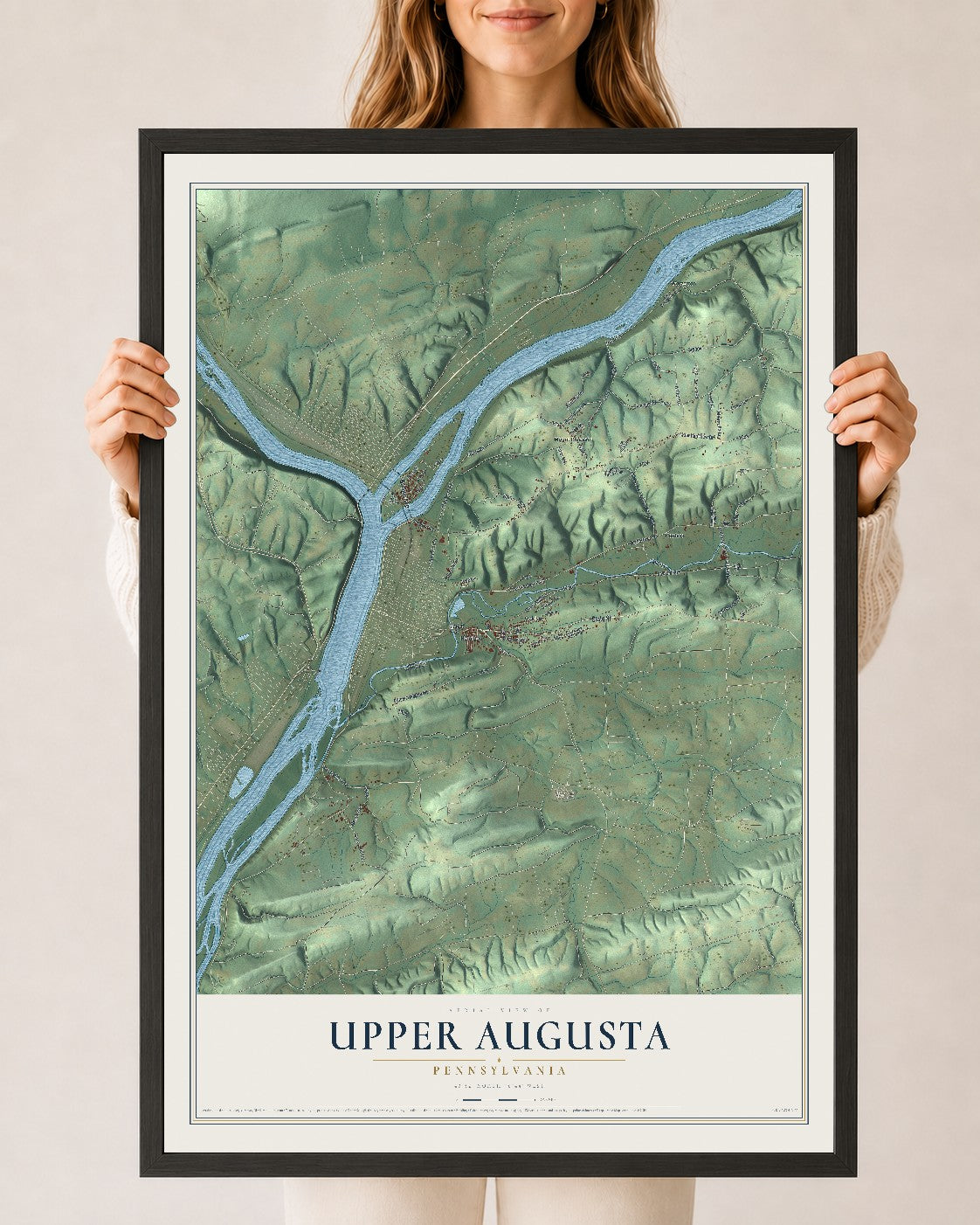 Map of Upper Augusta, Pennsylvania, 24 x 36 inch print in a black wood frame