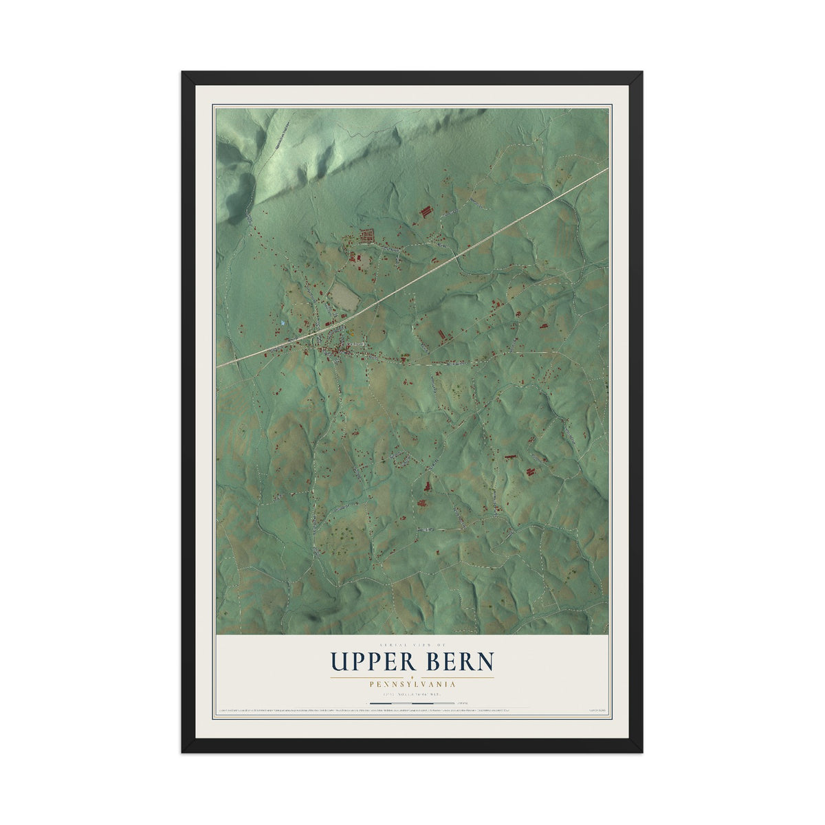 Map of Upper Bern, Pennsylvania, 12 x 18 inch print in a black wood frame